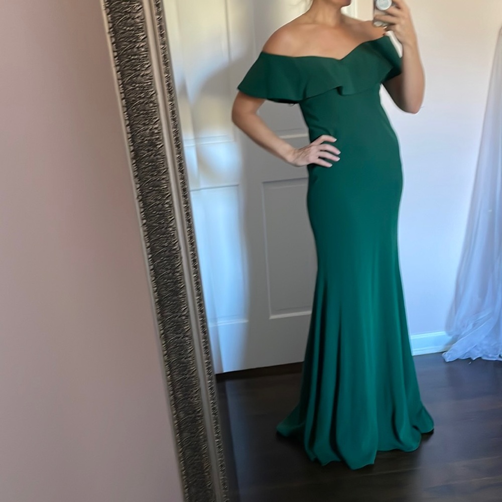 Teri John Emerald Green Off Shoulder Gown - Size 2